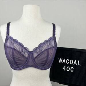 Wacoal Evocative Edge Full Figure Bra Sz Purple Sheer 855304 40C Altered Straps